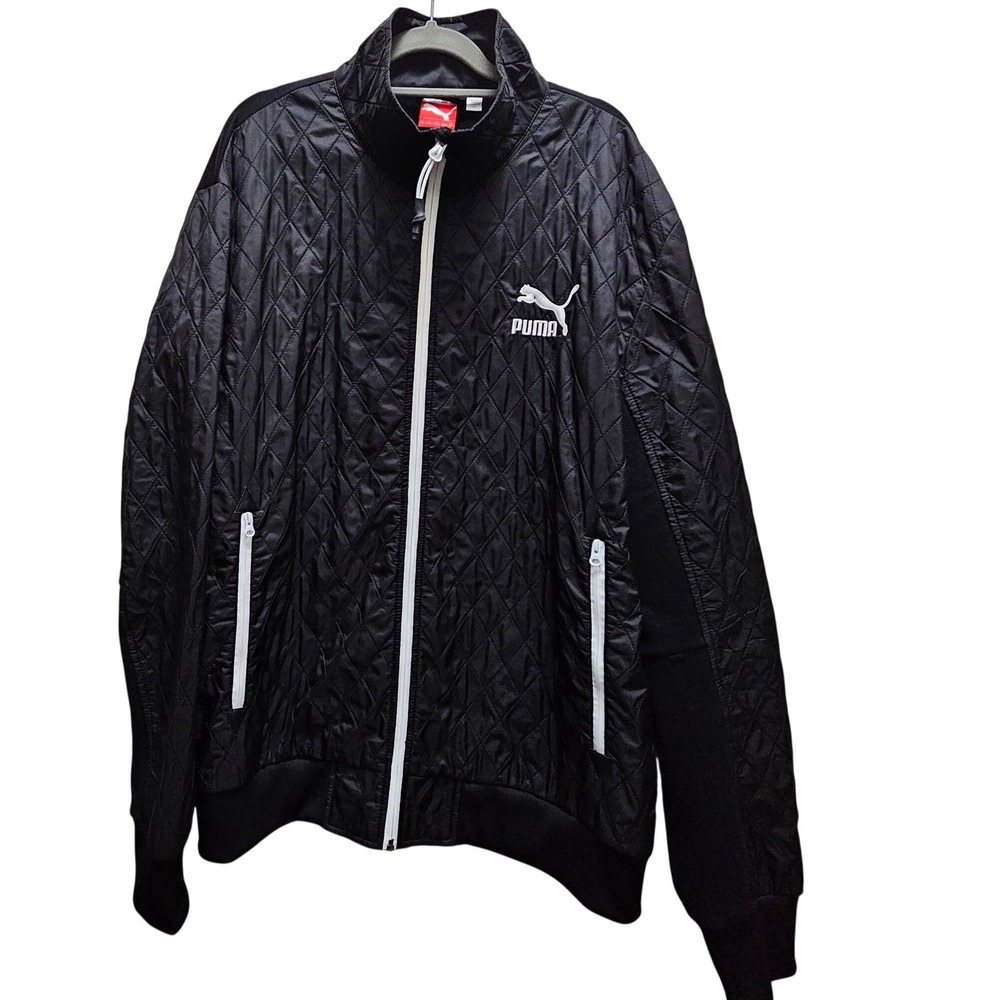 Puma Mens XXL Black Quilted Hybrid Full Zip Track Jacket White Logo
